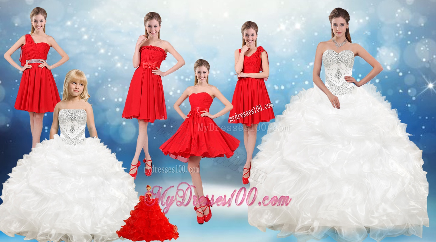 2016 Ruffles and Beading White Sweet 16 Dresses and Red Short Dama Dresses and Ruffles White Little Girl Dress
