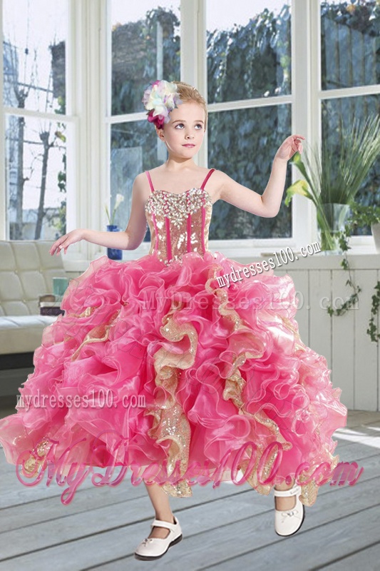 Beading Multi Color Ball Gown Quinceanera Dress and Ruching Knee Length Dama Dresses and Ruffles Spaghetti Straps Little Girl Dress