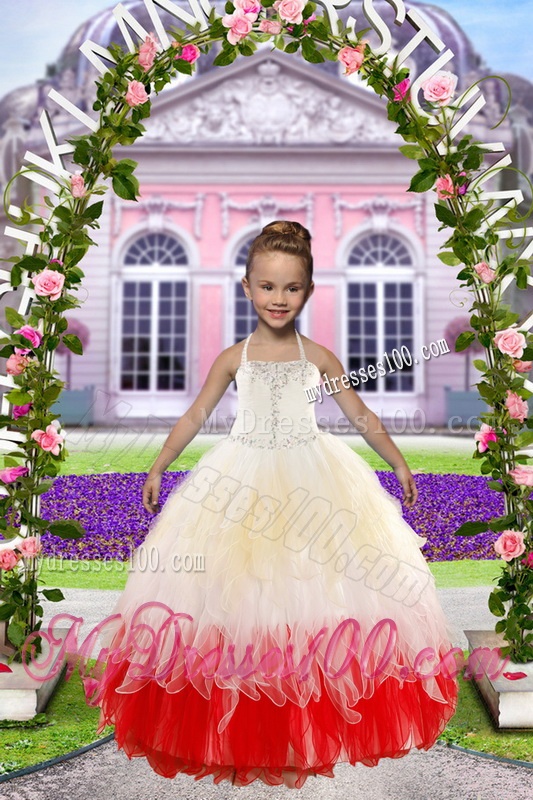 Beading Multi Color Quinceanera Gown and Hot Pink Sweetheart Long Evening Dresses and Halter Top Multi Color Little Girl Dress