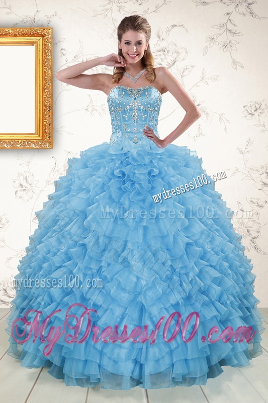 Beading Pretty Aqua Blue Quinceanera Gown and Lilac Short Dama Dresses and Halter Top Ruffles Pageant Dresses for Little Girl