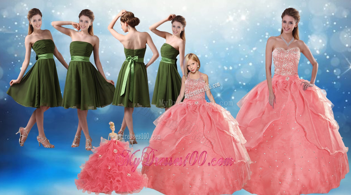 Beading Sweetheart 2016 Watermelon Quinceanera Dress and Strapless Knee Length Evening Dresses and Watermelon Halter Top Little Girl Dress