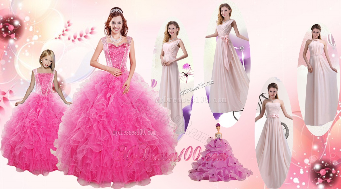 Beading and Ruffles Ball Gown Quinceanera Dress and Long Dama Dresses and Beading and Ruffles Little Girl Dress