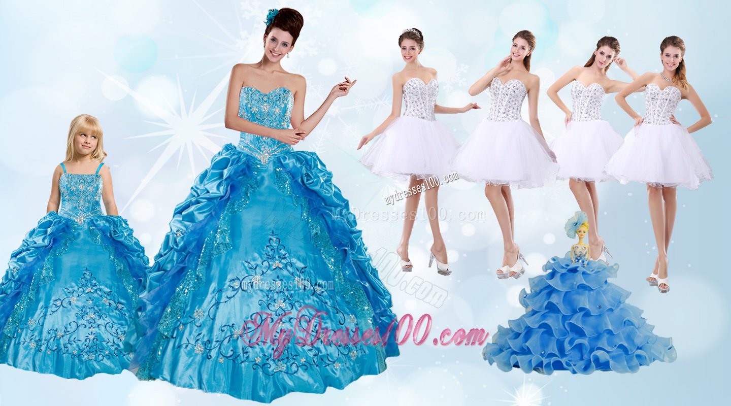 Beading and Ruffles Quinceanera Dress and Rhinestones White Short Dama Dresses and Spaghetti Straps Embroidery Little Girl Dress