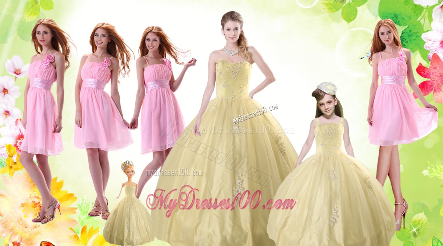 Champagne Ball Gown Quinceanera Dress and Ruching Baby Pink Dama Dresses and Floor Length 2016 Little Girl Dress