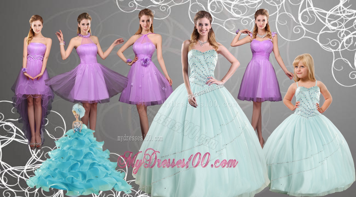 Cheap Sweetheart Beading Quinceanera Dress and Lilac Short Evening Dresses and Apple Green Spaghetti Straps Beading Pageant Dresses for Little Girl