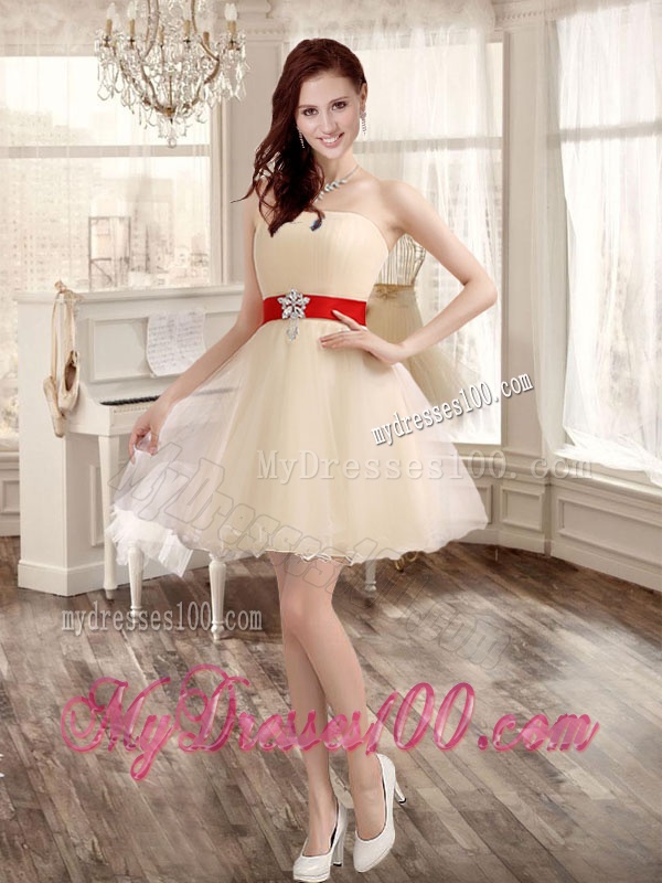 Classical Applique and Ruffled Champagne Sweet 16 Dress and Short Dama Dresses