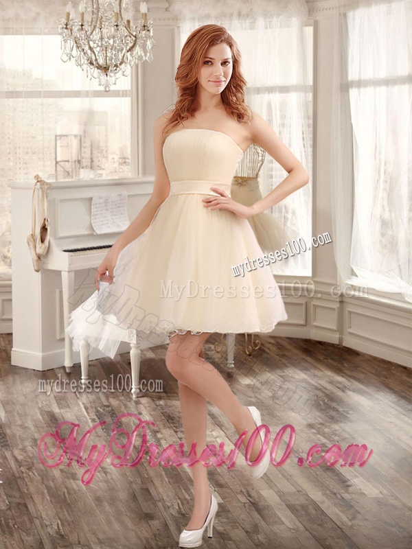 Classical Applique and Ruffled Champagne Sweet 16 Dress and Short Dama Dresses