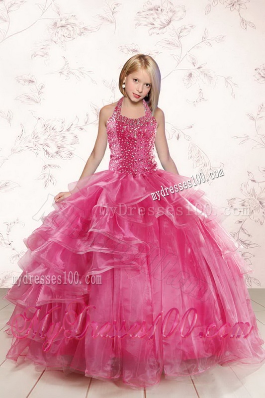 Coral Red Strapless Beading Sweet 16 Dress and Sweetheart Beading Evening Dresses and Halter Top Little Girl Dress