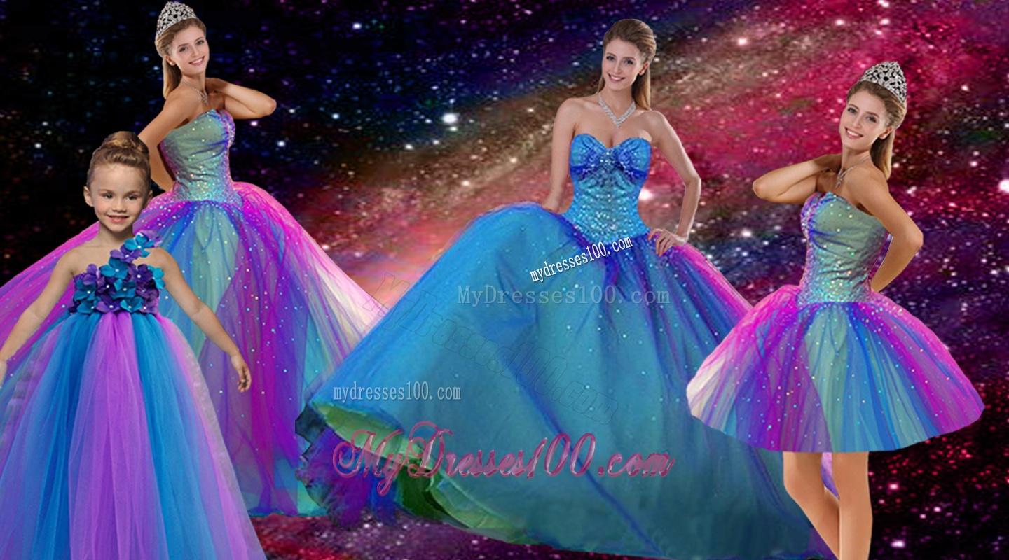 Decent Ball Gown Sweetheart Multi Color Detachable Quinceanera Dresses with Beading