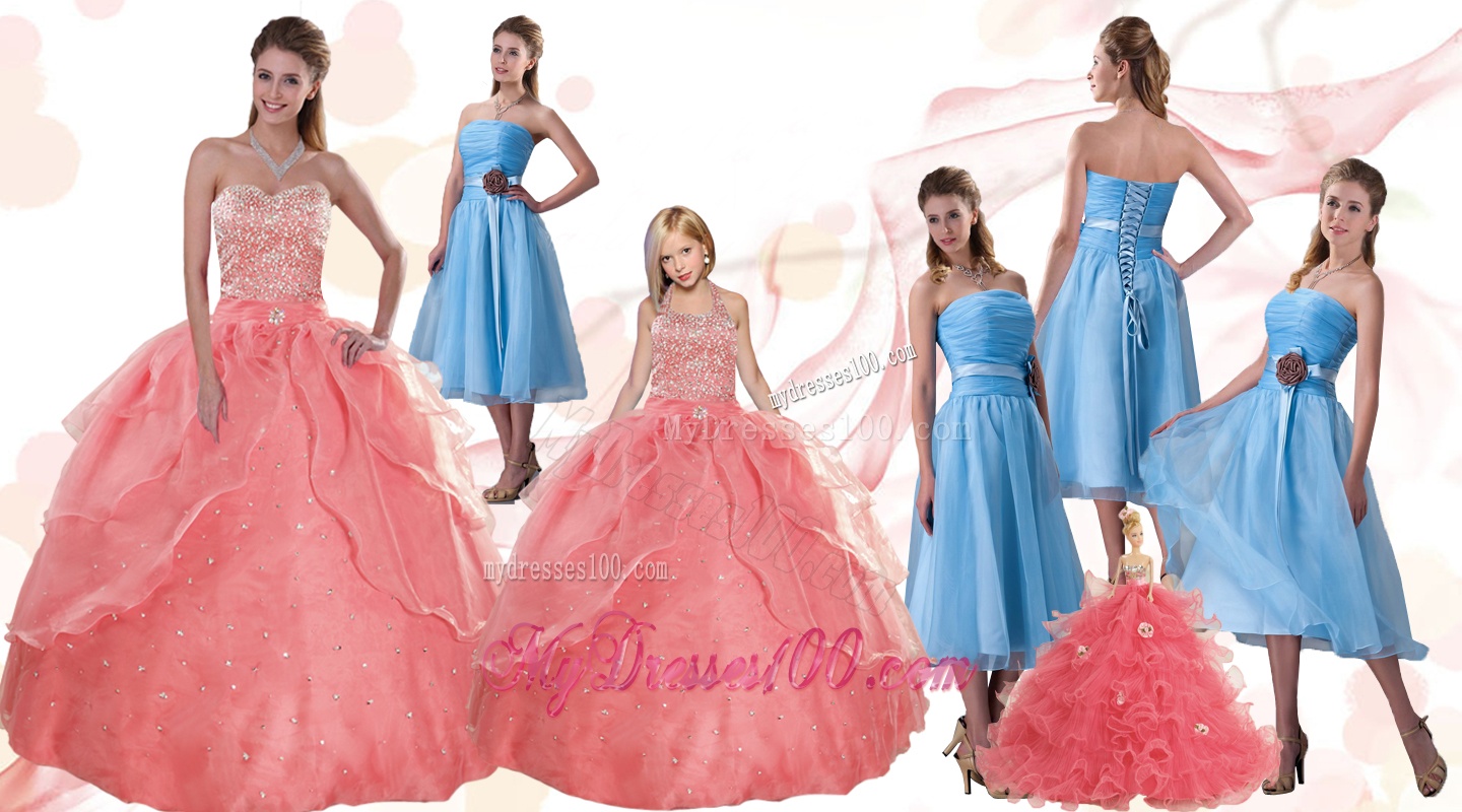 Discount Sweetheart Beading and Ruffles Quinceanera Dress and Strapless Hand Made Flower Dama Dresses and Halter Top Beading Little Girl Dress