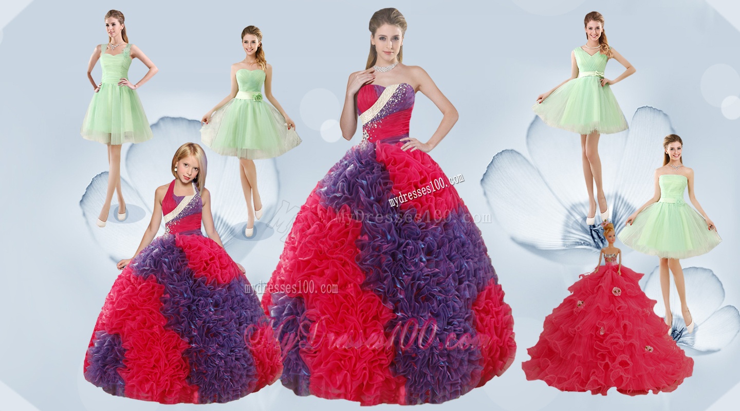 Elegant Ruffles Multi Color Quinceanera Dress and Apple Green Short Evening Dresses and Multi Color Halter Top Little Girl Dress
