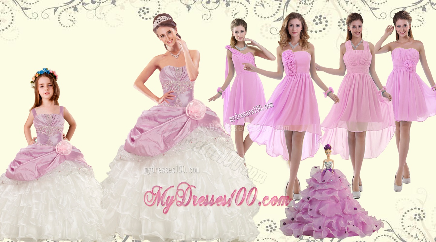 Elegant Ruffles Multi Color Quinceanera Dress and Pink Short Dama Dresses and 2016 Straps Ruffles Little Girl Dress