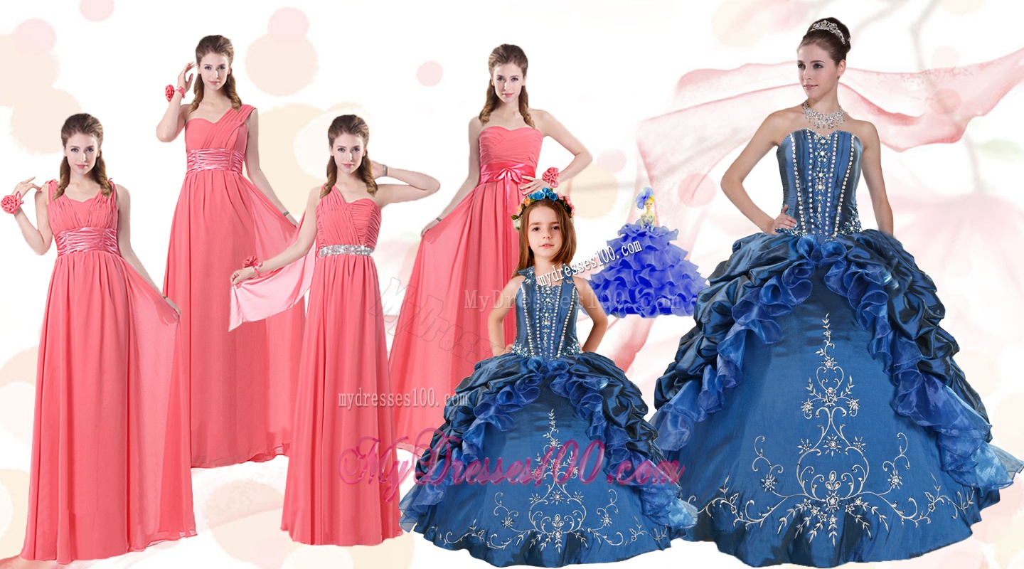 Elegant Ruffles and Embroidery Quinceanera Gown and Watermelon Long Evening Dresses and Embroidery Little Girl Dress