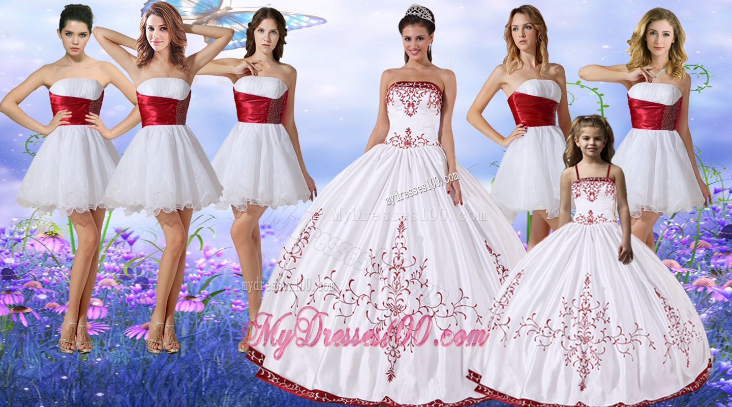 Elegant Wine Red and White Quinceanera Dress and Cute Spaghetti Straps Mini Quinceanera Dress and Cheap White Short Dama Dresses with Belt