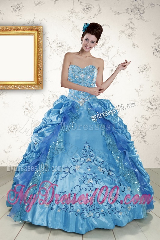 Embroidery and Pick Ups Quinceanera Dress and Ruching Short Dama Dresses and Spaghetti Straps Teal Little Girl Dress