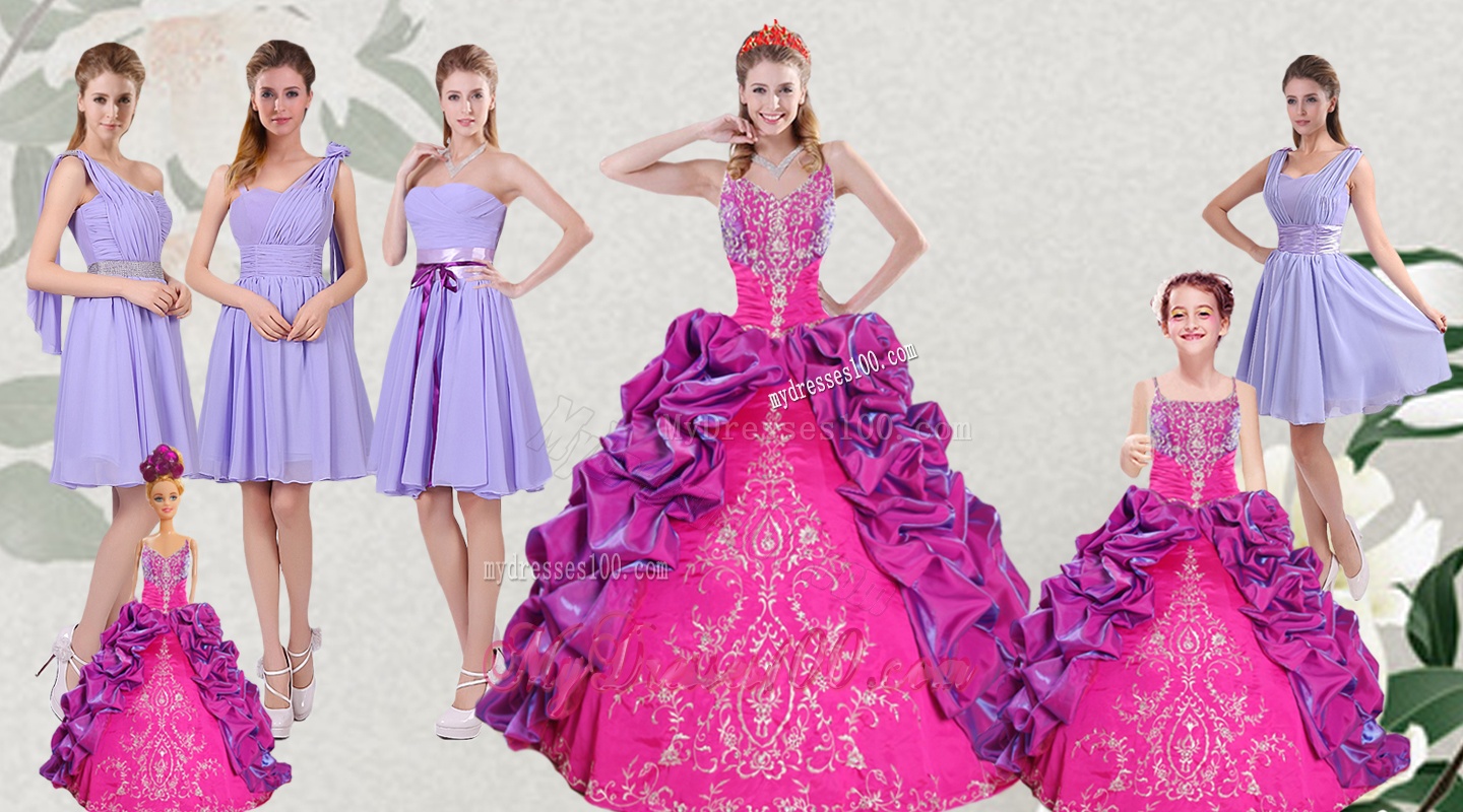 Multi Color Embroidery and Bubbles Quinceanera Dress and Ruching Short Dama Dresses and Spaghetti Straps Bubbles Little Girl Dress