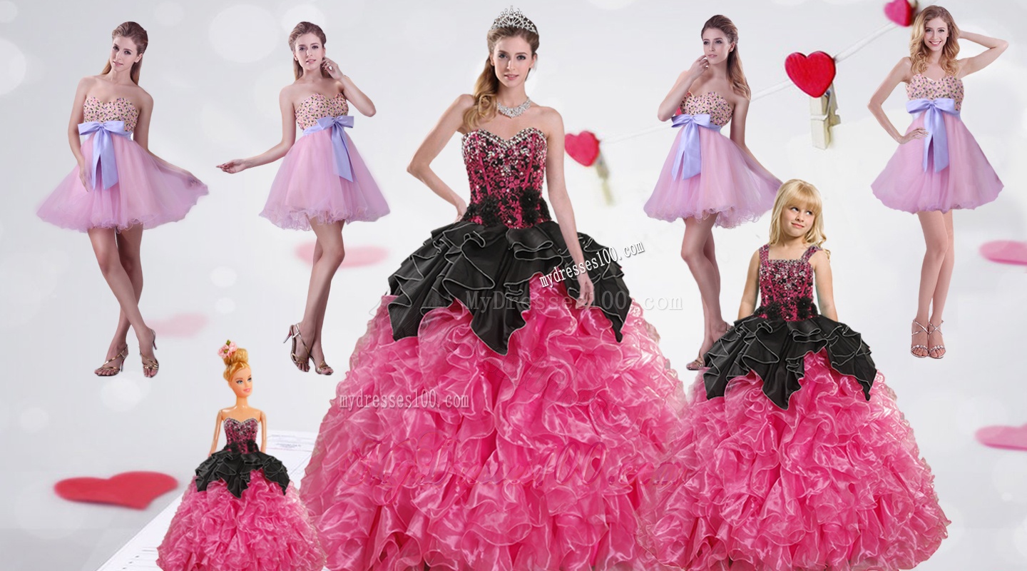 Multi Color Sweetheart Ruffles and Beading Dress for a Quinceanera and Sweetheart Bowknot Short Evening Dresses and Straps Multi Color Little Girl Pageant Dresses