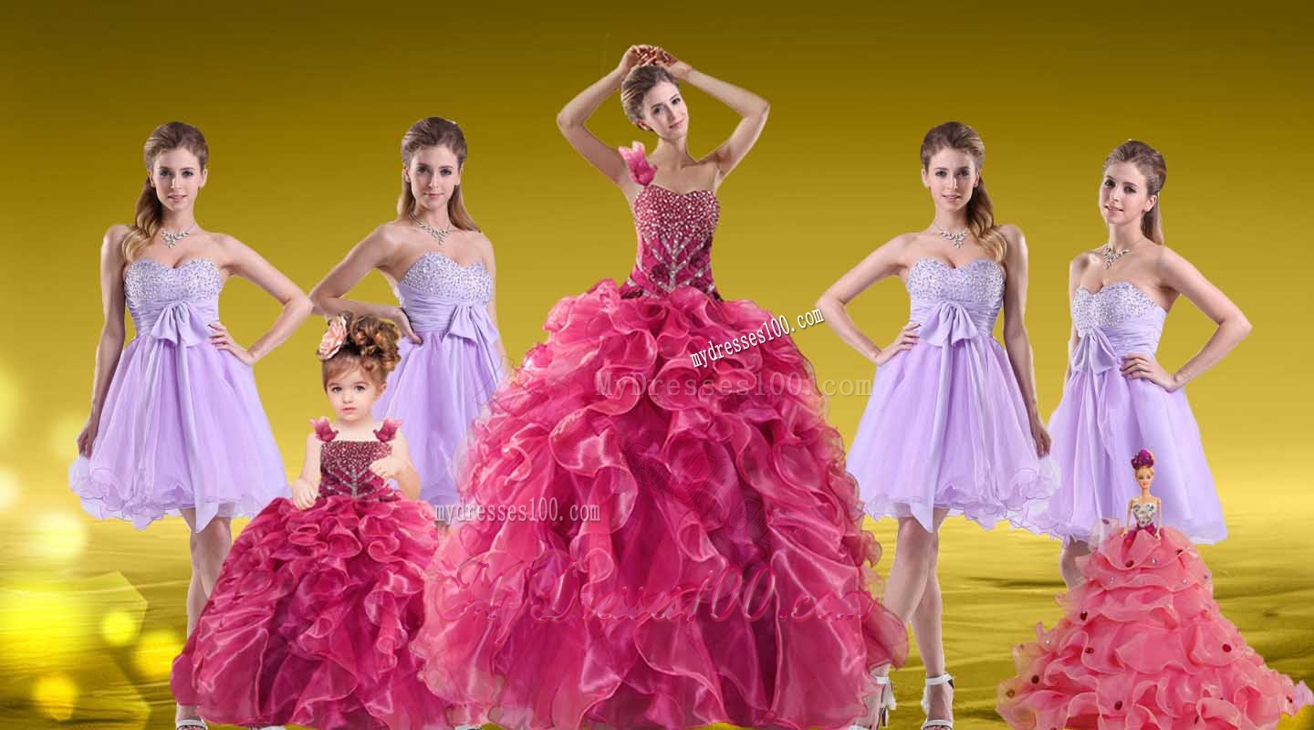 New Style One Shoulder Beading Sweet 16 Dress and Sweetheart Beading Short Dama Dresses and Ruffles Beading Little Girl Dress