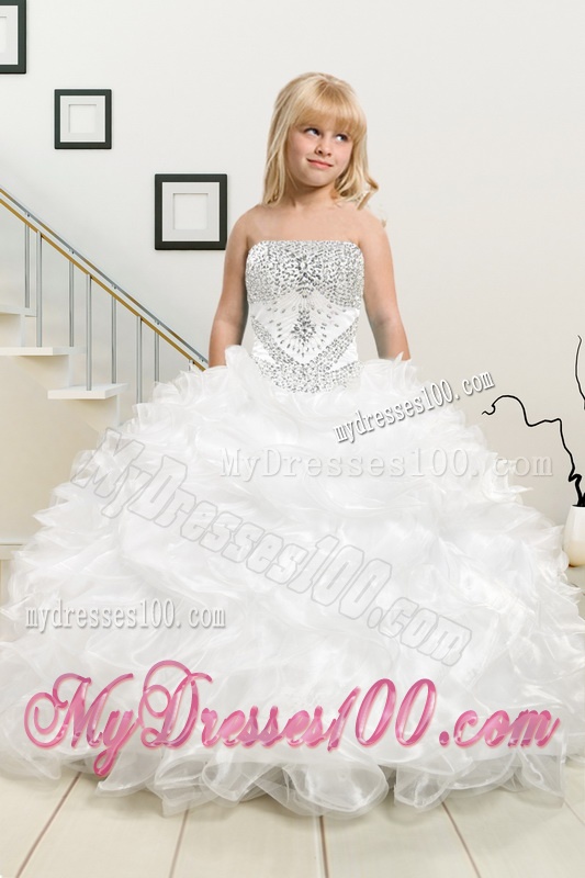 Perfect Beading White Sweetheart Quinceanera Gown and Sweetheart Short Dama Dresses and Beading and Ruffles Flower Girl Dress