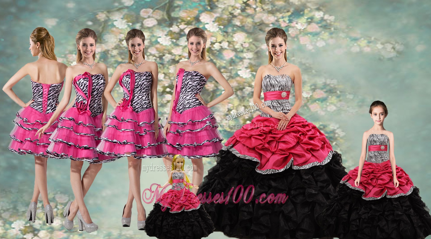 Perfect Zebra and Sash Quinceanera Dresses and Ruffled Layers Dama Dresses and Cute Strapless Little Girl Dresses