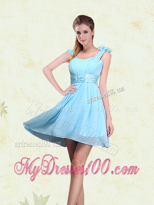 Pick Ups and Embriodery Baby Blue Quinceanera Dress and Ruching Short Dama Dresses and Embroidery Baby Blue Little Girl Dress