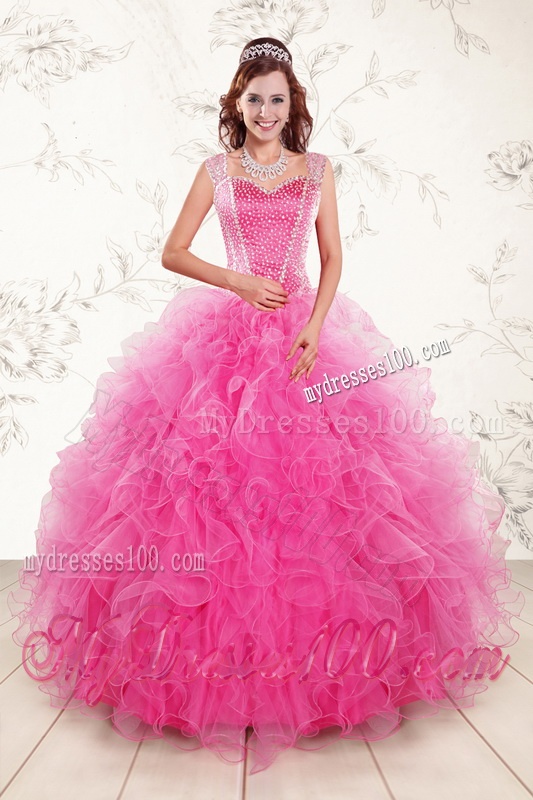 Popular Beading and Ruffles Quinceanera Dress and Bownot and Beading Short Dama Dresses and Pink Floor Length Little Girl Dress