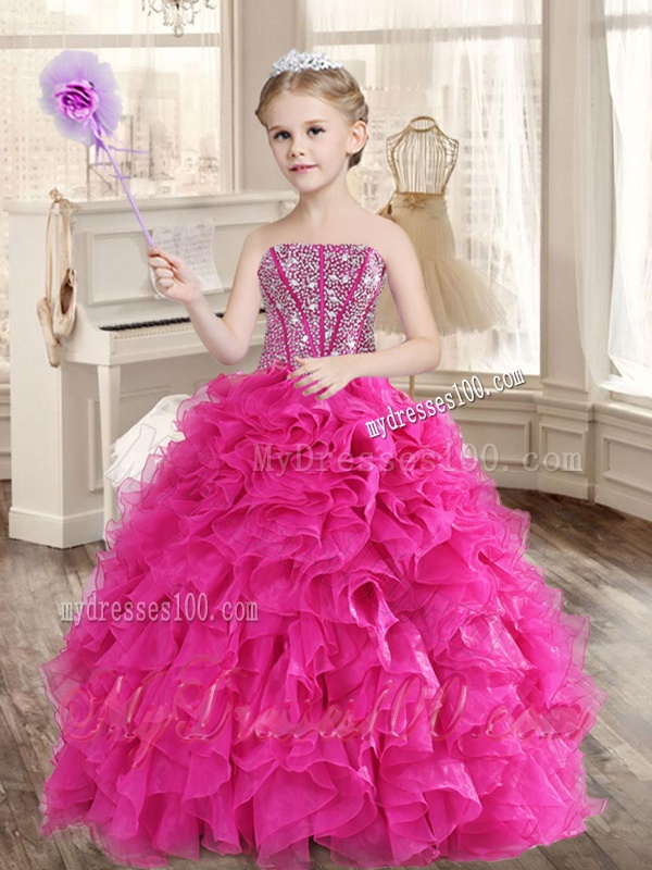 Pretty Hot Pink Beaded and Ruffled Quinceanera Dress and Short Sequined Dama Dresses and Strapless Mini Quinceanera Dress