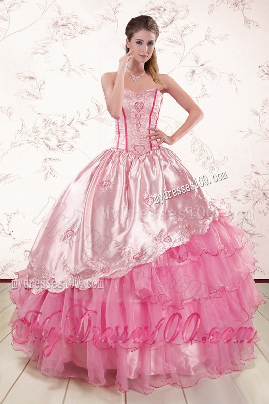 Ruffled Layers Sweetheart Quinceanera Dress and Ruching Apple Green Dama Dresses and Rose Pink Little Girl Dress