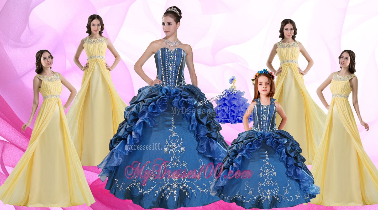 Ruffles and Beading Sweetheart Quinceanera Dress and Beading Long Dama Dresses and Halter Top Embroidery Little Girl Dress