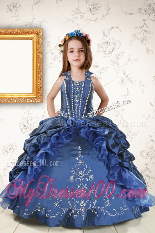 Ruffles and Beading Sweetheart Quinceanera Dress and Beading Long Dama Dresses and Halter Top Embroidery Little Girl Dress