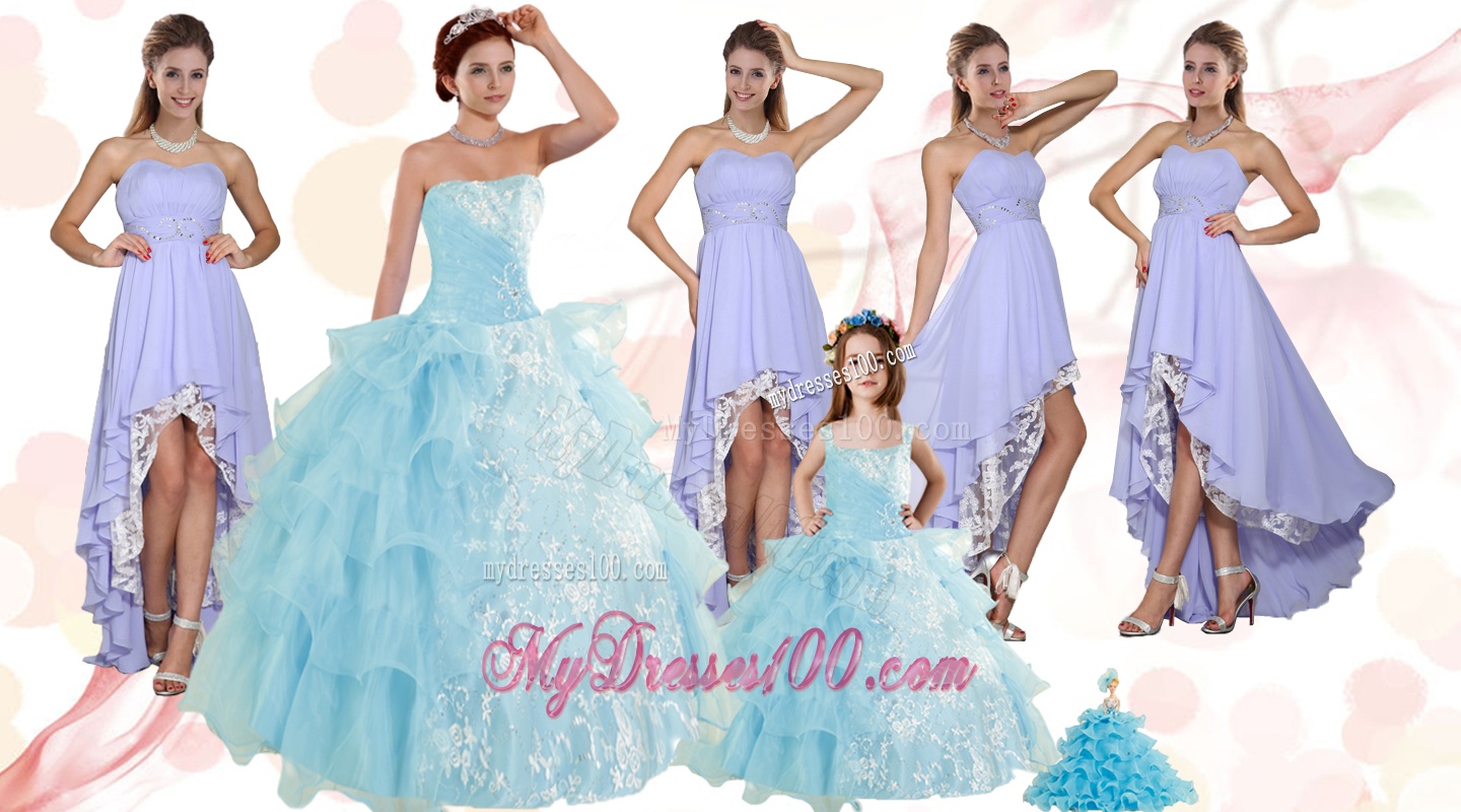 Strapless Ruffles Elegant Quinceanera Dress and Fashionable High Low Evening Dress and Appliques and Ruffles Baby Bule Little Girl Pageant Dress