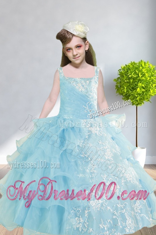 Strapless Ruffles Elegant Quinceanera Dress and Lavender Mini Length Evening Dress and Appliques and Ruffles Baby Bule Little Girl Pageant Dress
