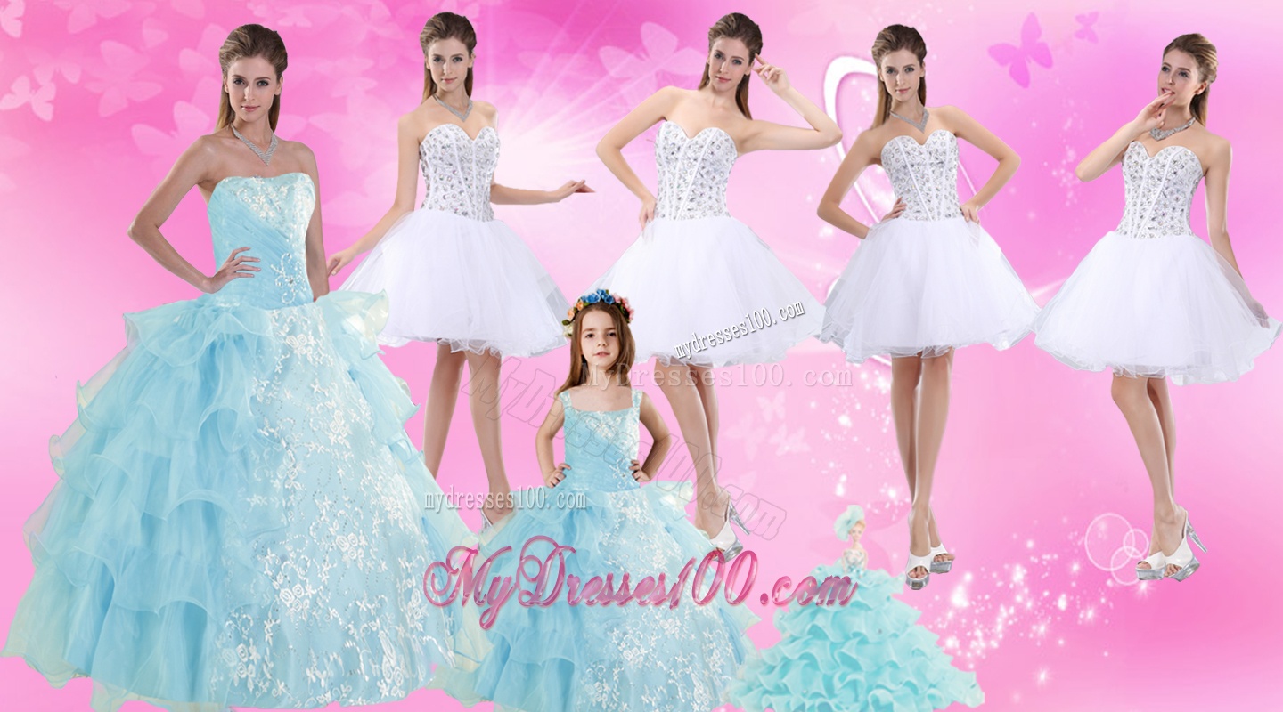 Strapless Ruffles Elegant Quinceanera Dress and Pretty Sweetheart Beading Evening Dress and Ruffles Baby Bule Little Girl Pageant Dress