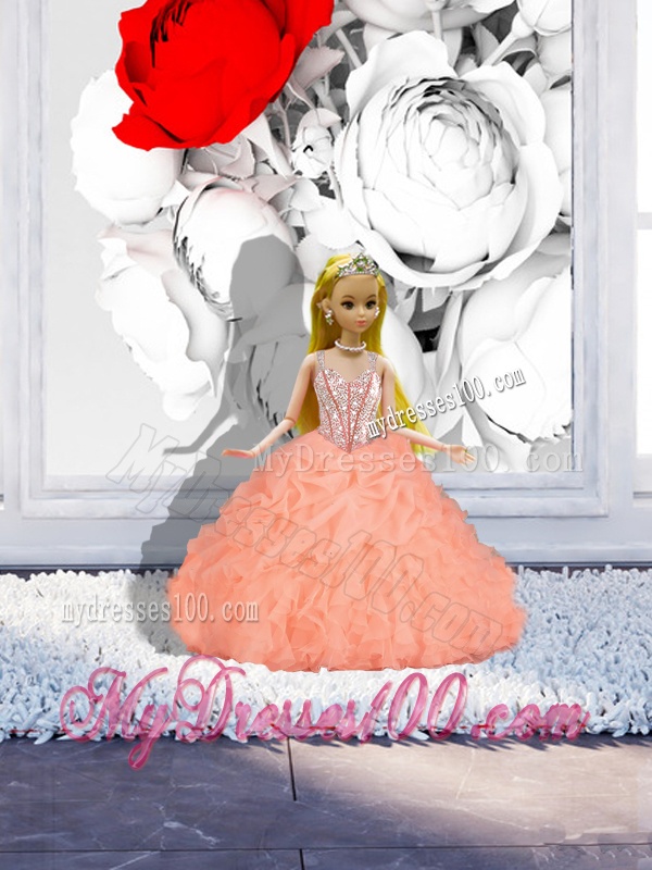 Sturning Straps and Beaded Quinceanera Dresses and Baby Pink Short Dama Dresses and Cute Orange Little Girl Dresses and Feminine Mini Length Evening Dresses