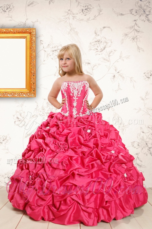 Sweetheart Pick Ups and Appliques Quinceanera Dress and Baby Blue Short Dama Dresses and Strapless Pick Ups Little Girl Dress