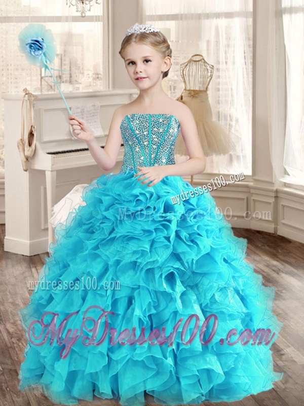 Visible Boning Aqua Blue Quinceanera Dress and Sequined Short Dama Dresses Beaded and Ruffled Mini Quinceanera Dress