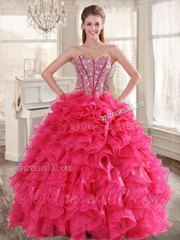 Visible Boning Coral Red Quinceanera Dress and Short Sequined Dama Dresses and Beaded and Ruffled Mini Quinceanera Dress