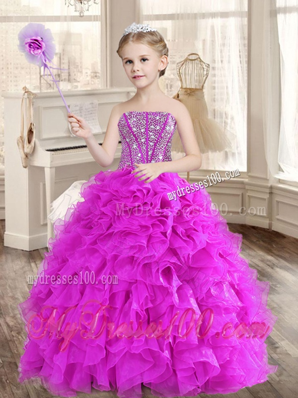 Visible Boning Fuchsia Sweet 16 Gown and Sequined Dama Dresses Beaded and Ruffled Mini Quinceanera Dress