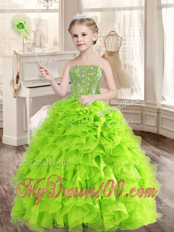 Visible Boning Yellow Green Quinceanera Gown and Sequined Short Dama Dresses and Beaded and Ruffled Mini Quinceanera Dress