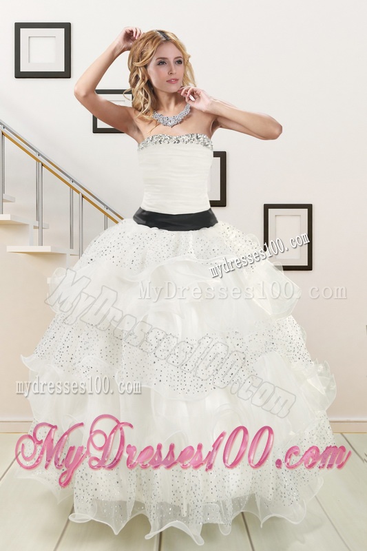 White Strapless Beading Quinceanera Dress and Baby Pink Short Beading Evening Dresses and Affordable Little Girl Pageant Dress with Beading and Ruffles