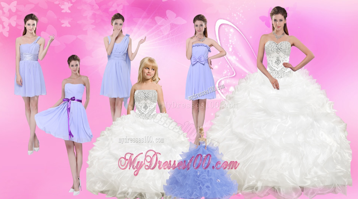 White Sweetheart Quinceanera Dress and Beautiful Short Dama Dresses and 2016 White Little Girl Dress