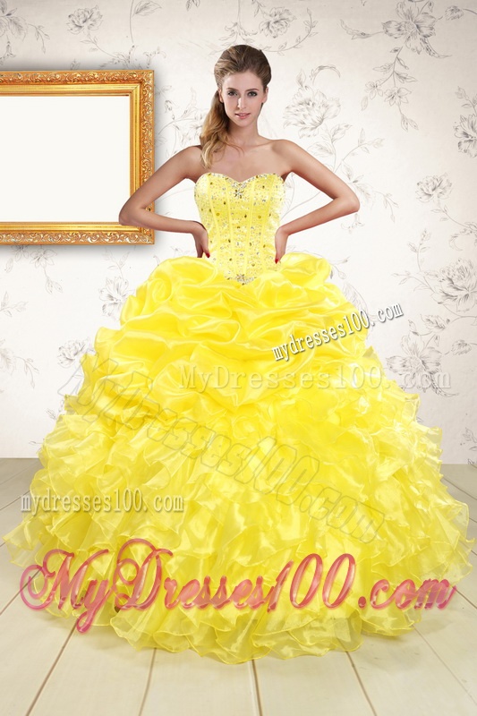 Yellow Sweetheart Beading Quinceanera Dress and Light Pink Short Evening Dresses and Ruffles and Beading Little Girl Dress