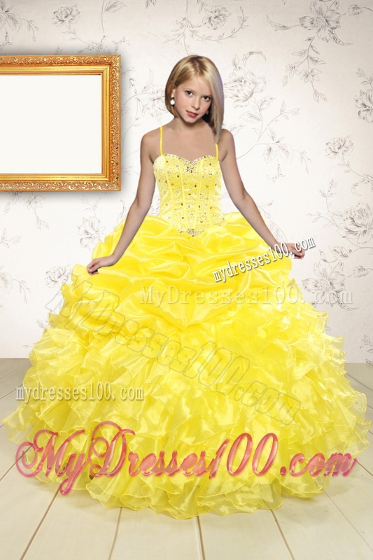 Yellow Sweetheart Beading Quinceanera Dress and Light Pink Short Evening Dresses and Ruffles and Beading Little Girl Dress