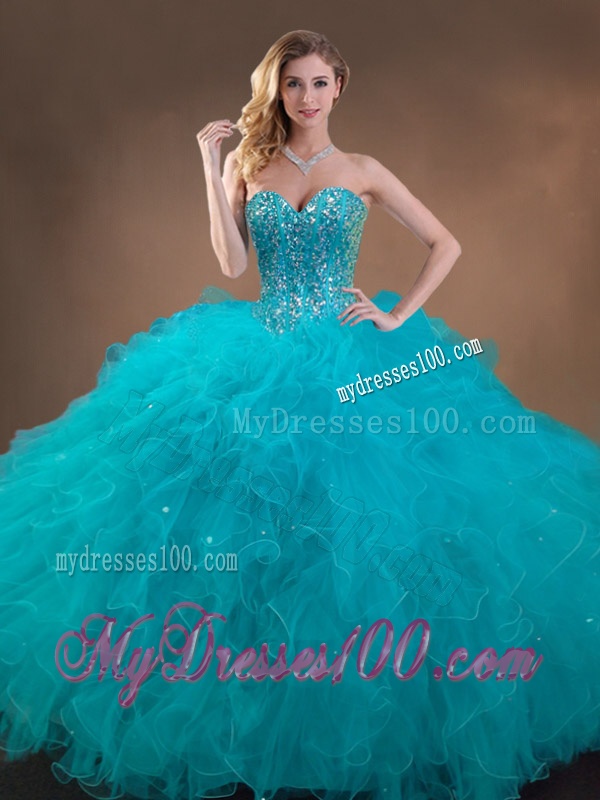 Luxurious Beaded and Ruffled Quinceanera Dress and Sweet Spaghetti Straps Teal Mini Quinceanera Dress and Discount Sequined Short Dama Dresses
