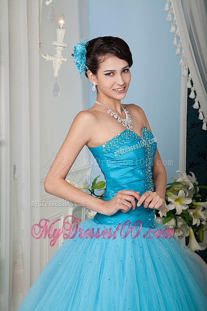 Beading and Ruching Tulle Quinceanera Dresses in Blue with Zipper-up Back