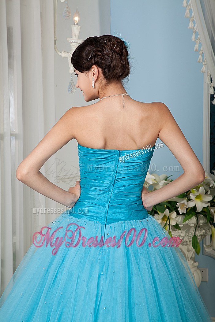 Beading and Ruching Tulle Quinceanera Dresses in Blue with Zipper-up Back