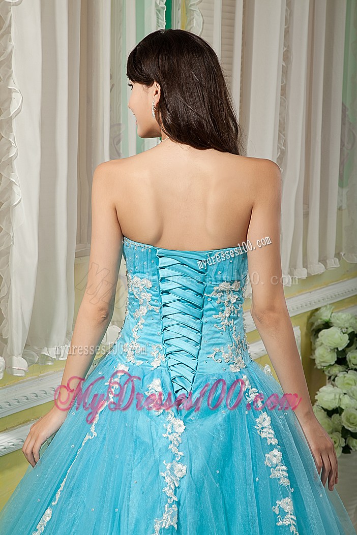 Appliques Aqua Blue Quinceanera Dresses with Short Jacket Hot Sale