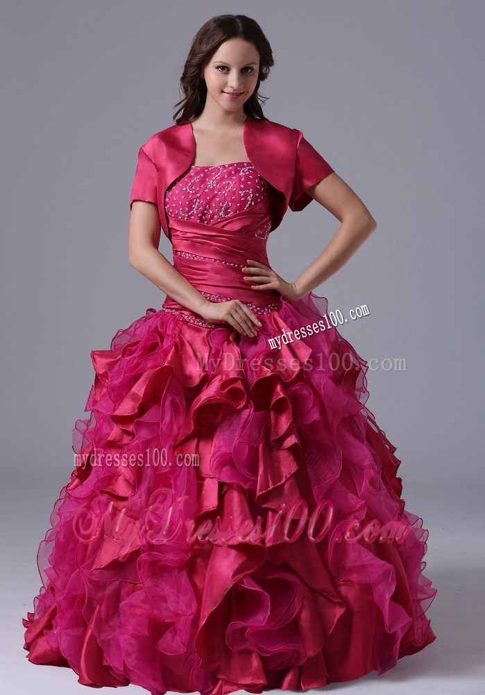 Ruche Beading and Ruffles Decorated Dress for Quince with Short Sleeves Jacket
