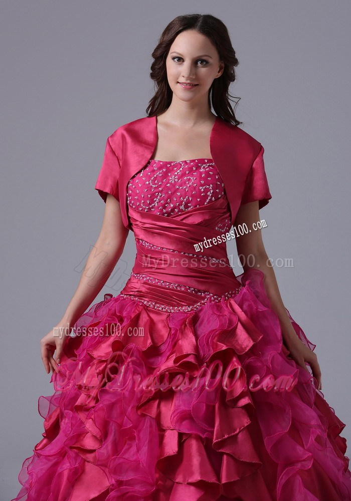 Ruche Beading and Ruffles Decorated Dress for Quince with Short Sleeves Jacket