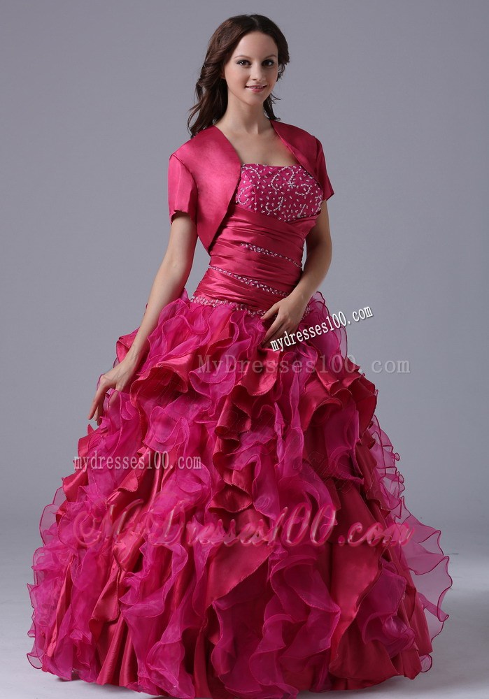Ruche Beading and Ruffles Decorated Dress for Quince with Short Sleeves Jacket